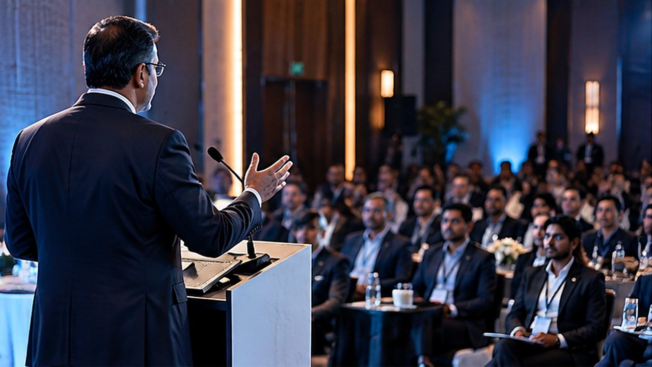 Business conference audience and stage